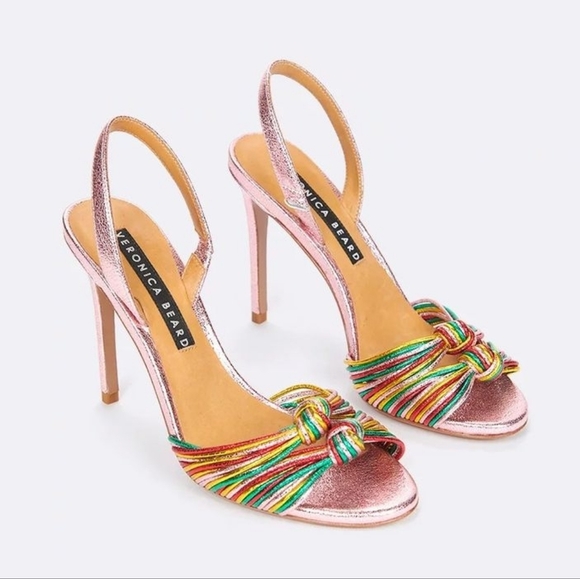Veronica Beard Shoes - Veronica Beard Metallic Rainbow Leather Alessia Knot Sandals Size 37 Glam Party